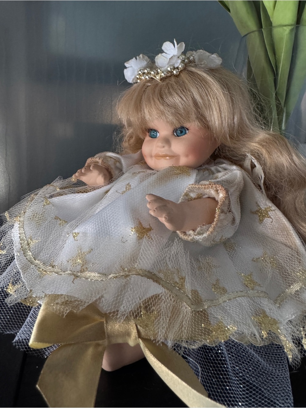 Vintage Collectible Porcelain Ceramic Doll from Venice, Italy – White & Gold